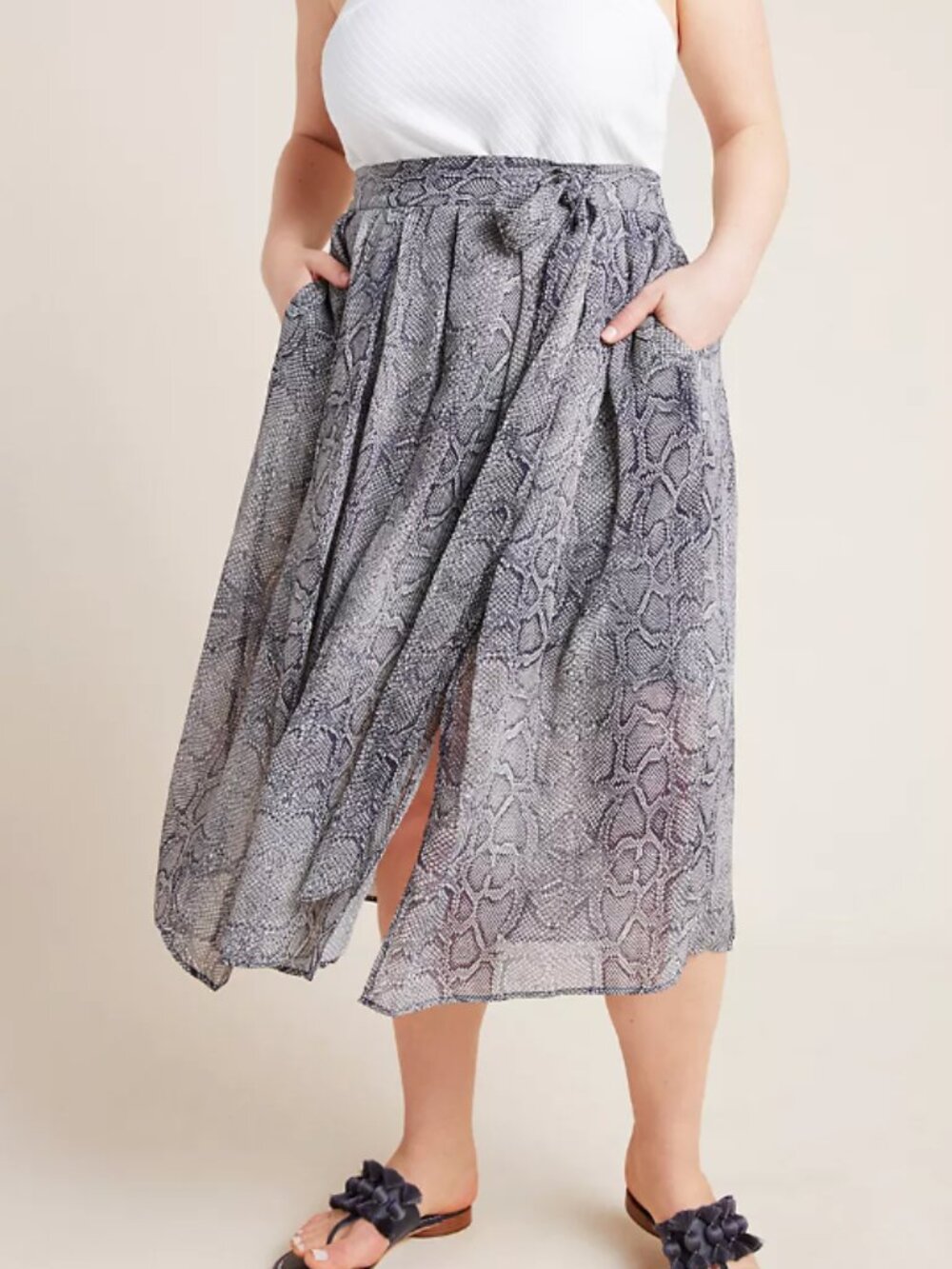 Anthropologie Maeve Annette Midi Skirt in Gray Snake Skin Print - Size US 12